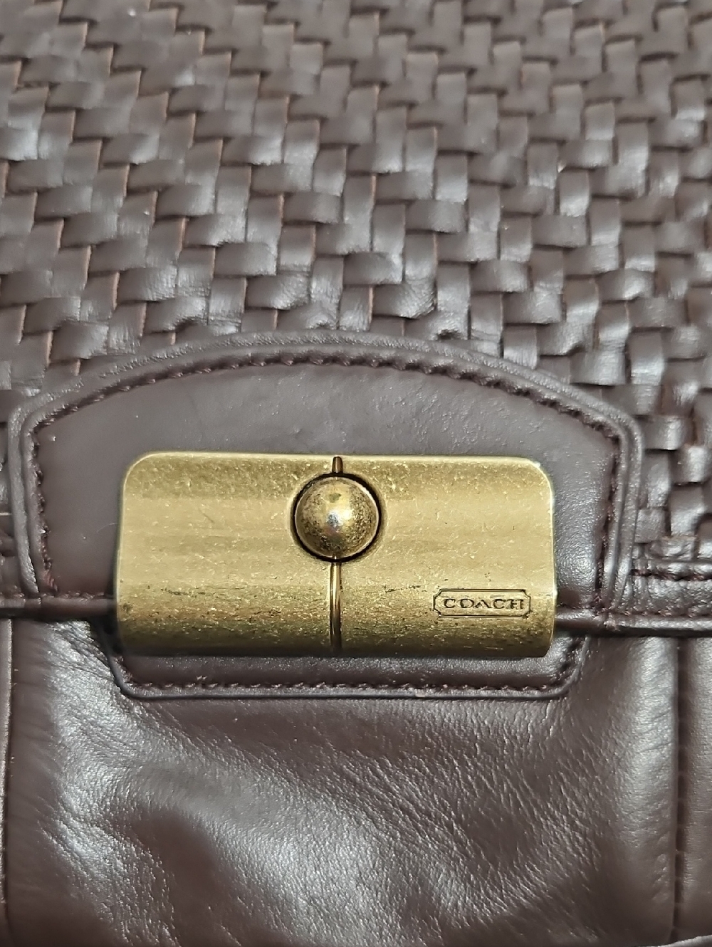 Coach Kristen Woven Leather Crossbody Bag Brown | Turnlock Flap - Picture 2 of 13